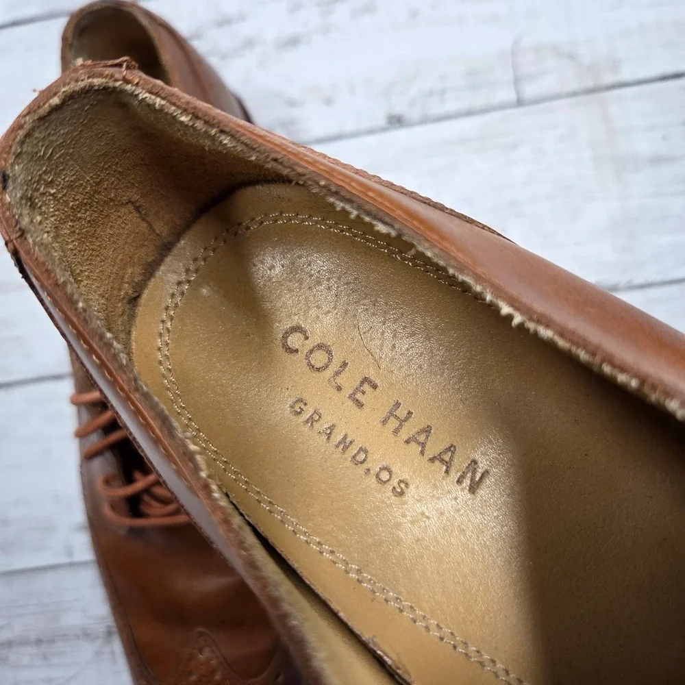 Cole Haan Grand.OS Wingtip Oxford Dress Shoe Men 9.5M British Tan Leather C12845